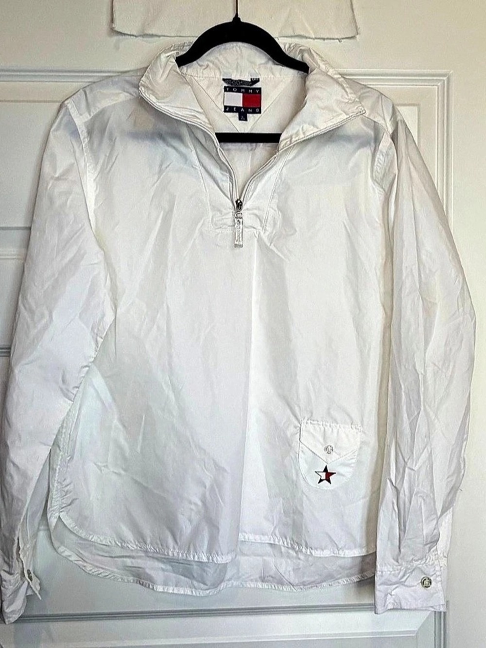 Vintage Y2K Tommy Jeans Womens L White Anorak Half Zip Pullover